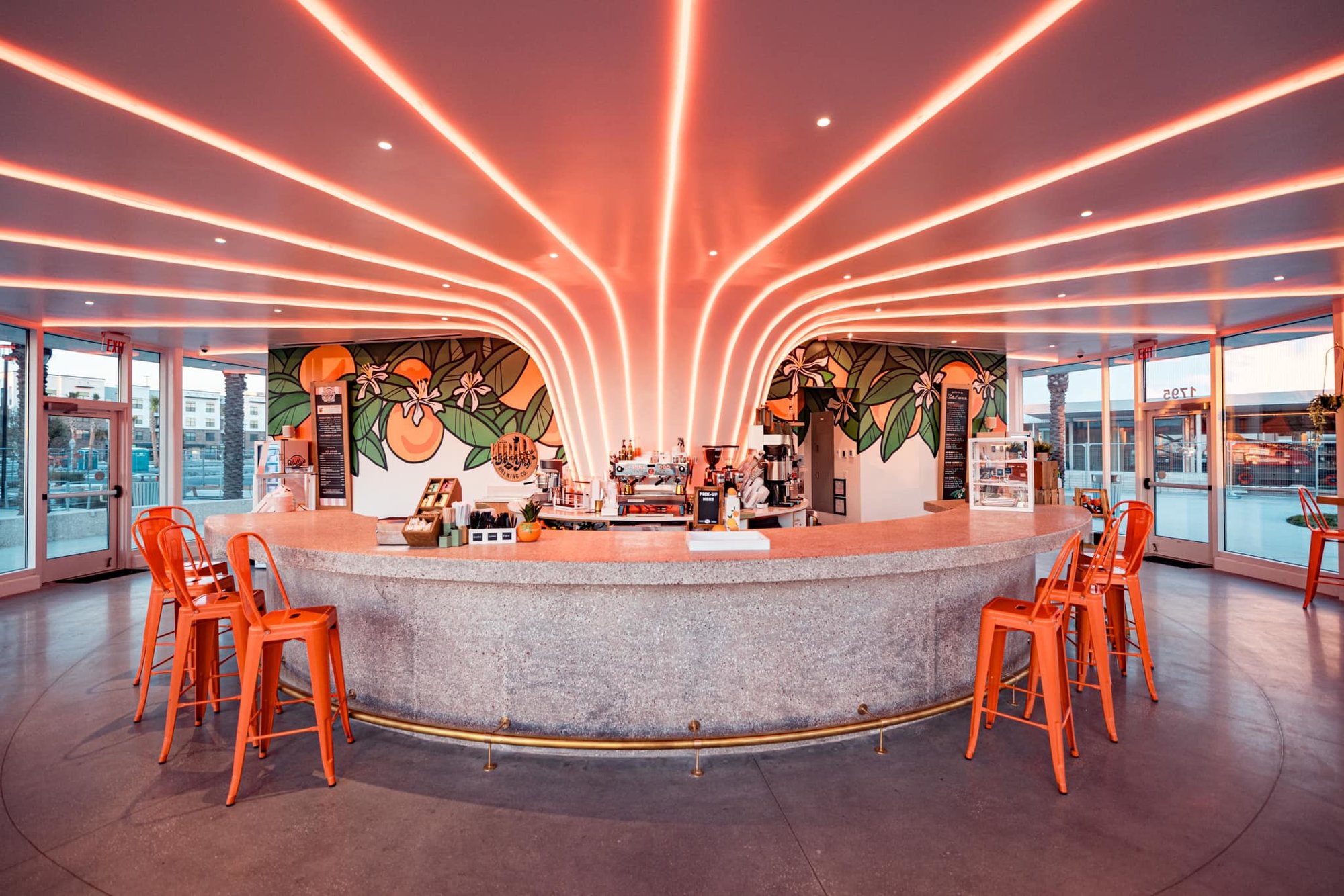 inside of juice stand with orange accents